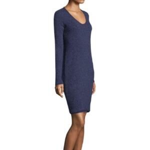 Three Dots Blue Small Long Sleeve Midi Dress Wool Silk Blend Career Casual S